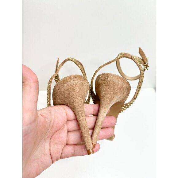 Vince Camuto Sandals Womens Size 5 Tan Leather Saprenda Rhinestone Ankle Strap - Picture 7 of 10